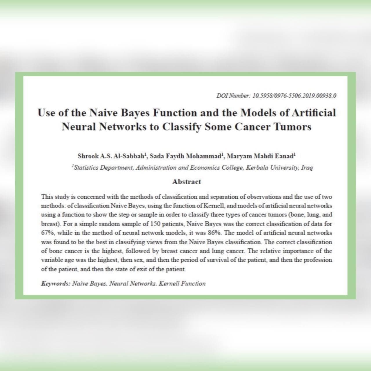 You are currently viewing Use of the Naive Bayes function and the models of artificial neural networks to classify some cancer tumors