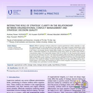 Read more about the article A Researcher From Kerbala University Present A Scientific Research For Interactive Role Of Strategic Clarity In The Relationship Between Organizational Conflict Management And Strategic Decision Quality