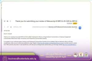 Read more about the article A Faculty Member from the College of Administration and Economics, University of Karbala, Selected as a Scientific Reviewer for Research and Thesis