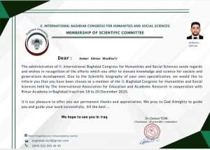Read more about the article A Faculty Member from the College of Administration and Economics Selected as a Member of the Scientific Committee for the Second Baghdad International Conference on Social and Human Sciences